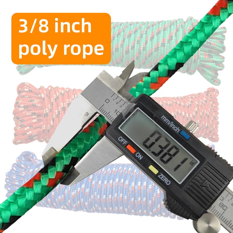 GIAHAND Diamond Braided Polypropylene Rope Nylon Rope Mix Thick Heavy Duty Ropes 3/8 inch 100ft High Strength Rope Perfect for Clothesrope Camping Hiking and Other Outdoor Activities 100ft Green - Image 4